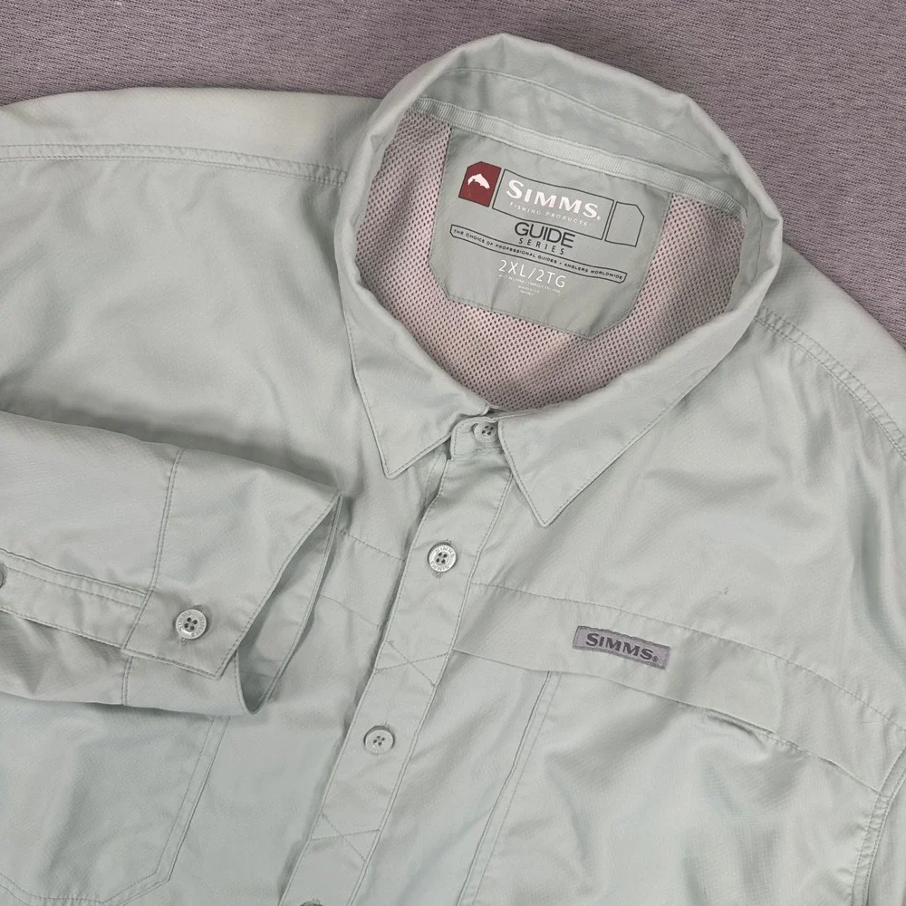 Simms Guide Series Fishing Shirt Mens 2XL Sage Green Ripstop Vented Long Sleeve